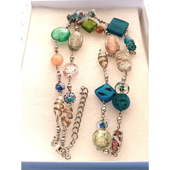 Crown Tafari  Glass Multicolor Beaded Necklace With Adjustable Chain & Lobster - Picture 4 of 8
